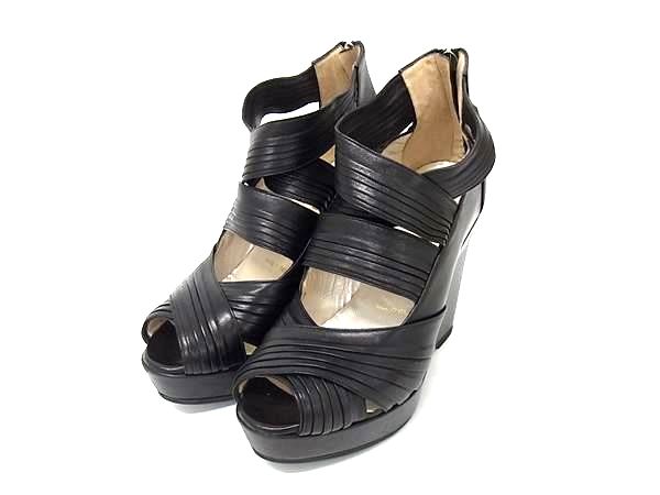 BRUNOMAGLI ブルーノマリ レザー ヒール ウェッジソール サンダル 表記サイズ 37 (約24.0cm) 靴 シューズ ブラック系 DJ7059