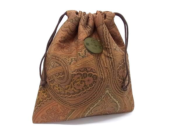 樂天商城 - ■美品■ ETRO エトロ キャンバス ペイズリー柄 巾着型 マルチポーチマルチケース 小物入れ ブラウン系 DM7773