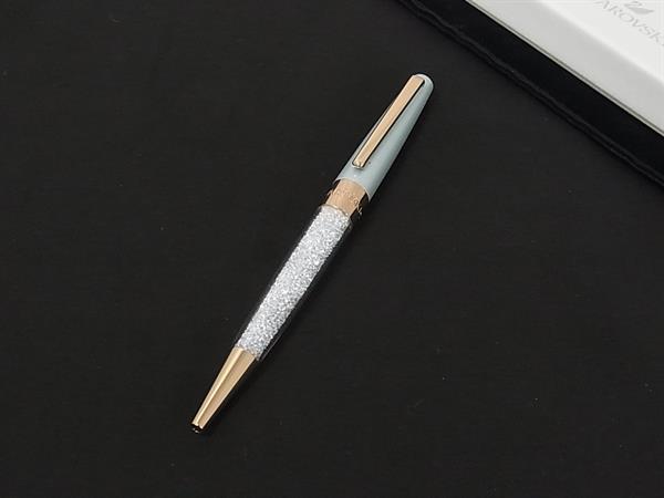 ■極美品■ SWAROVSKI スワロフスキー ラインストーン ツイスト式 ボールペン 筆記用具 文房具 ライトブルー系×クリア DM8405