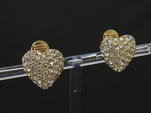 ■極美品■ MONET モネ ラインストーン ハート クリップ式 イヤリング アクセサリー レディース ゴールド系 DM8435