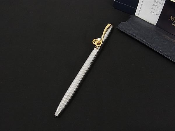■新品同様■ MIKIMOTO ミキモト 本真珠 アコヤ真珠 パール 約4mm イニシャルE ツイスト式 ボールペン 筆記用具 シルバー系 DM8451