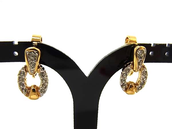 ■美品■ NINA RICCI ニナリッチ ラインストーン クリップ式 イヤリング アクセサリー レディース ゴールド系 DN2146