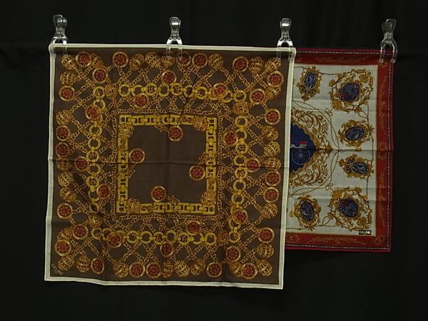 ■美品■ CELINE セリーヌ ハンカチ ハンカチーフ 2点セット まとめ売り レッド系 ブラウン系 DK2513