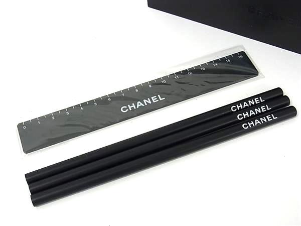 ■新品同様■ CHANEL シャネル 鉛筆 定規 文房具 筆記用具 ステーショナリー 4点セット ブラック系 DK4508