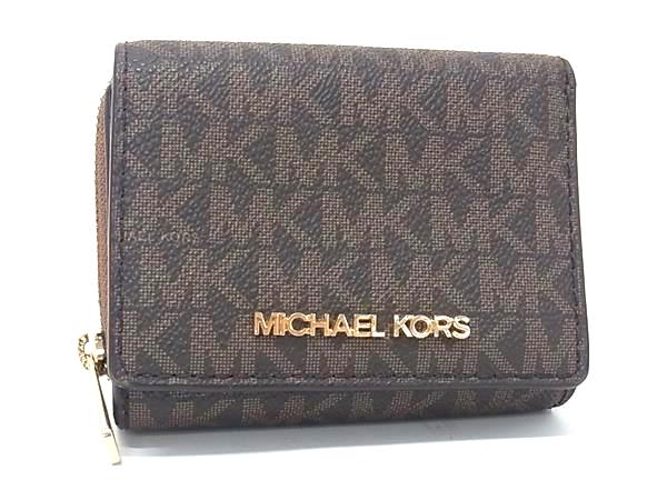■美品■ MICHAEL KORS マイケルコース MK柄 PVC 二つ折り 財布 ウォレット 札入れ 小銭入れ カード入れ レディース ブラウン系 DK5979