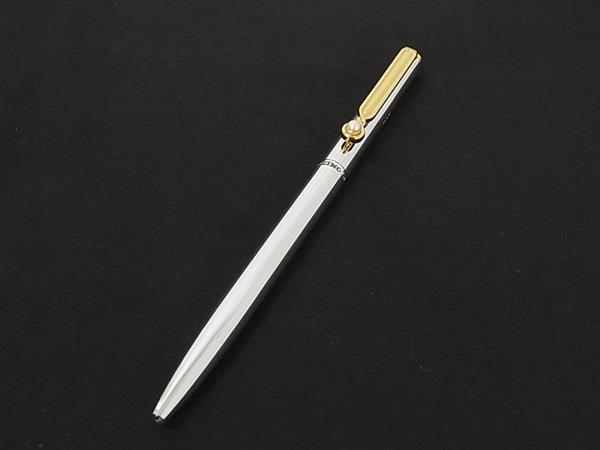 ■美品■ MIKIMOTO ミキモト 本真珠 アコヤ真珠 パール 約3mm ツイスト式 ボールペン 筆記用具 文房具 シルバー系 DM9139
