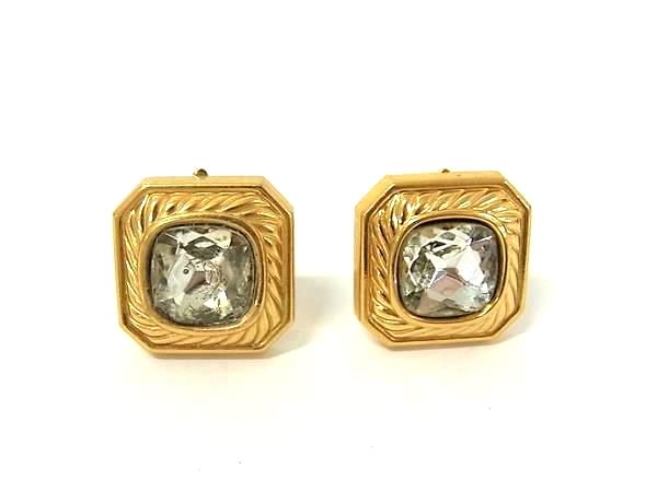 LANVIN ランバン ラインストーン クリップ式 イヤリング アクセサリー レディース ゴールド系 DK0494