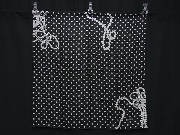 MOSCHINO モスキーノ シルク100% ドット柄 水玉模様 大判 ストール ショール スカーフ レディース ブラック系×ホワイト系 DK3875