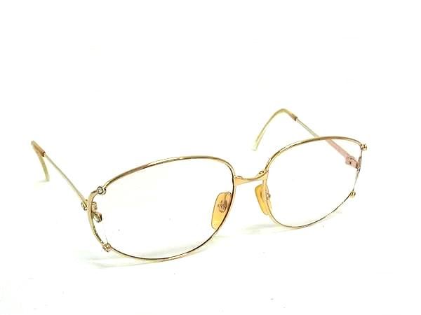 ChristianDior ディオール ラインストーン 度入り メガネ 眼鏡 めがね レディース ゴールド系 DM9021