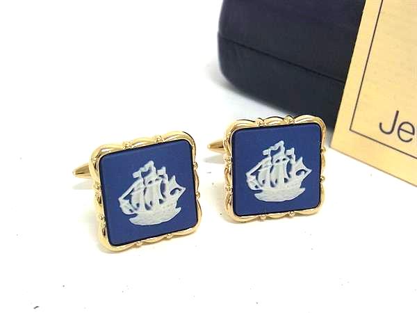 ■美品■ WEDGWOOD ウェッジウッド ジャスパー カメオ カフリンクス カフスボタン アクセサリー ゴールド系 DM9101
