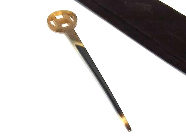 ■極美品■ HERMES エルメス バッファローフォーン かんざし 髪留め ヘアアクセサリー レディース ブラウン系 FU2210