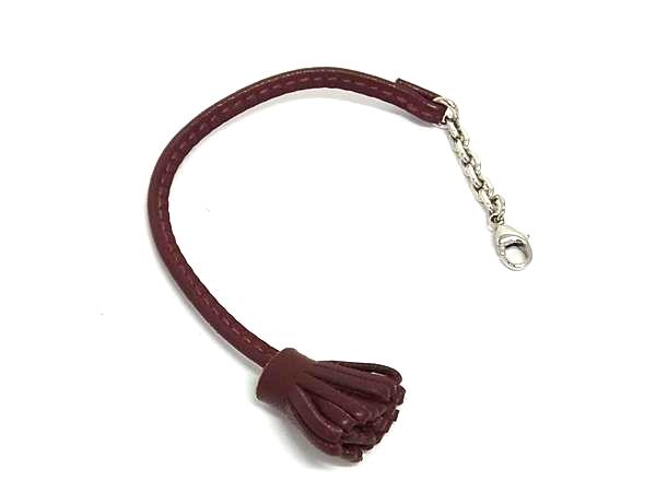 ■新品同様■ HERMES エルメス カルメンチータ レザー シルバー金具 タッセル キーホルダー チャーム レディース ボルドー系 FV1869