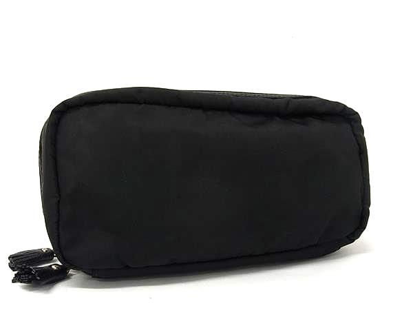 ■美品■ ANYA HINDMARCH アニヤハインドマーチ ナイロン×レザー タッセル メイクポーチ 化粧ポーチ マルチケース ブラック系 DG5860
