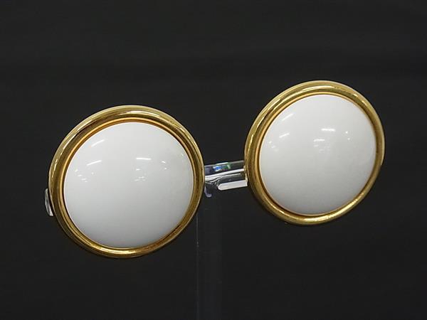 ■美品■ MONET モネ カラーストーン クリップ式 イヤリング アクセサリー レディース ゴールド系×ホワイト系 DM9640