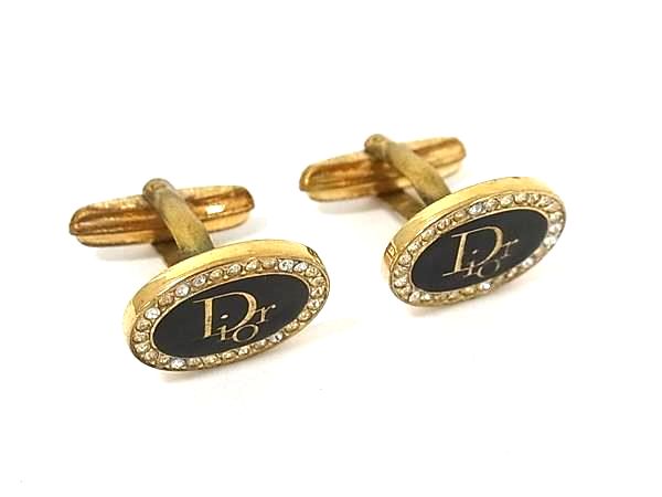 ChristianDior ディオール ヴィンテージ ラインストーン カフスボタン カフリンクス アクセサリー ビジネス 紳士 ゴールド系 DM9913