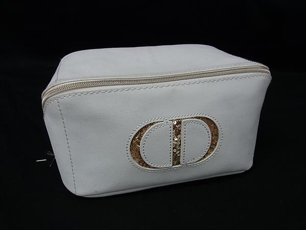 ChristianDior クリスチャンディオール レザー メイクポーチ マルチケース 小物入れ レディース アイボリー系 DP0556