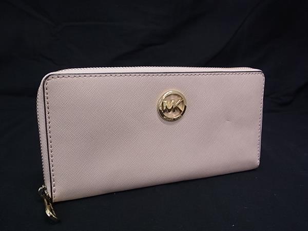 ■美品■ MICHAEL KORS マイケルコース 35H3GTVZ3L レザー ラウンドファスナー 長財布 ウォレット レディース ピンク系 DK4825