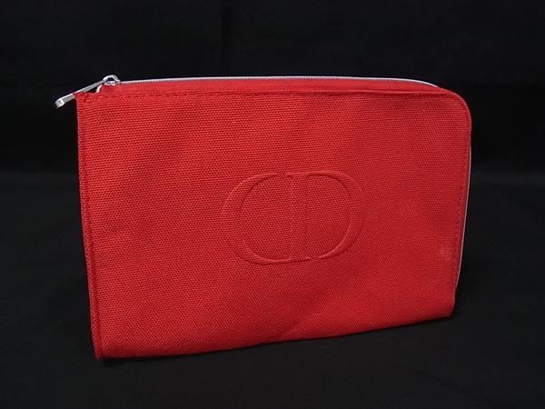 ■美品■ ChristianDior クリスチャンディオール キャンバス マルチポーチ マルチケース 小物入れ レッド系 DK5055