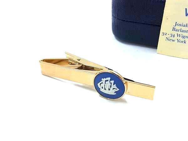 ■美品■ WEDGWOOD ウェッジウッド ジャスパー ネクタイピン タイクリップ アクセサリー ビジネス 紳士 メンズ ゴールド系 DK5175