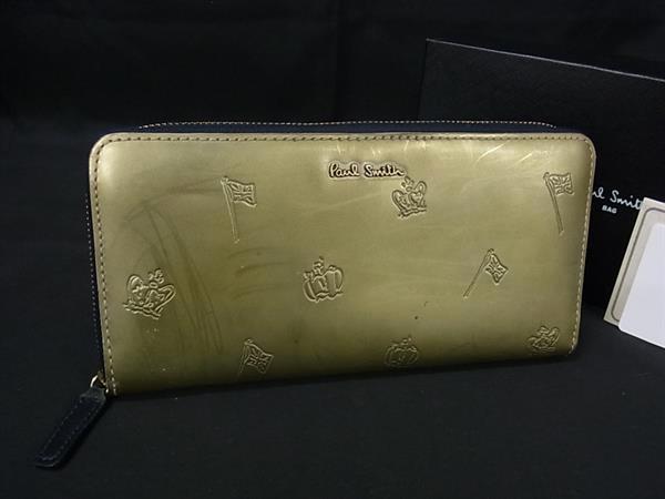 Paul Smith ポールスミス パテントレザー 総柄 ラウンドファスナー 長財布 ウォレット 札入れ 小銭入れ..