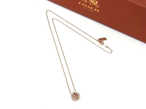 ■美品■ COACH コーチ ラインストーン ネックレス ペンダント アクセサリー レディース ピンクゴールド系 DK6729