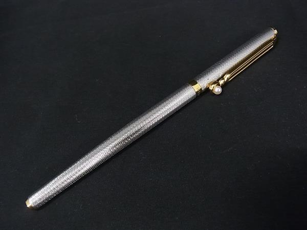 ■美品■ MIKIMOTO ミキモト 本真珠 アコヤ真珠 パール 約3mm ボールペン 筆記用具 ステーショナリー シルバー系 DK6832