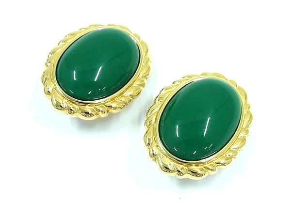 ■美品■ MONET モネ クリップ式 イヤリング アクセサリー レディース グリーン系×ゴールド系 DK7127