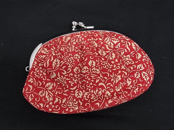 ■美品■ 鹿革 漆塗り 総柄 がま口 コインケース コインパース 小銭入れ レディース メンズ レッド系×ベージュ系 DK7321