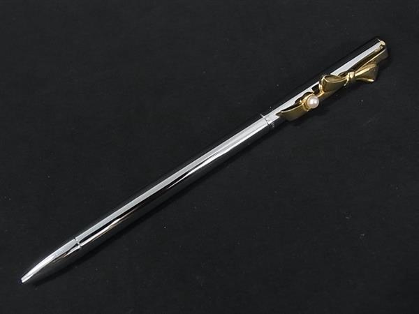 ■美品■ MIKIMOTO ミキモト 本真珠 アコヤ真珠 パール 約4mm ツイスト式 ボールペン 筆記用具 ステーショナリー シルバー系 DK7342