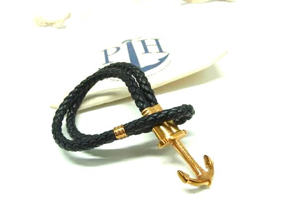 樂天商城 - ■美品■ PAUL HEWITT ポールヒューイット レザー 錨 ブレスレット バングル アクセサリー レディース ブラック系×ゴールド系 DM8775