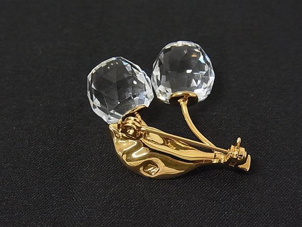 pleasure-Store 楽天市場店の■極美品■ SWAROVSKI スワロフスキー チェリー さくらんぼ ピンブローチ ピンバッチ アクセサリー ゴールド系×クリア DN0468｜アングル2