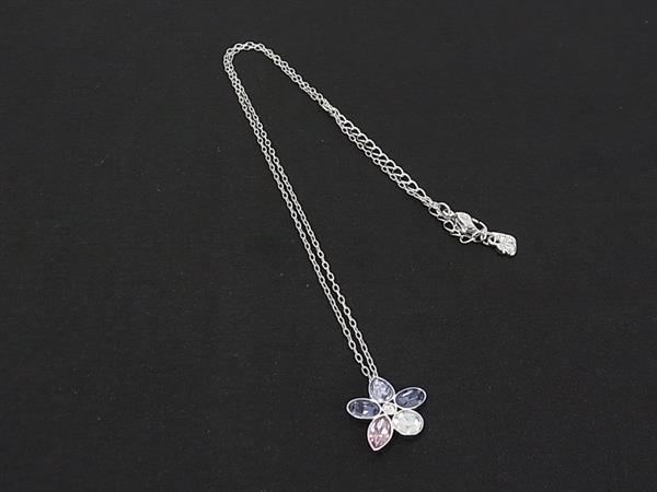 乐天商城 - ■極美品■ SWAROVSKI スワロフスキー フラワー 花 ビジュー ネックレス ペンダント アクセサリー シルバー系 クリアパープル系 DN0498