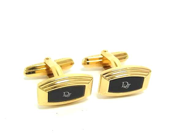 ■美品■ ChristianDior クリスチャンディオール ヴィンテージ カフリンクス カフスボタン アクセサリー ゴールド系 ブラック系 DN0554