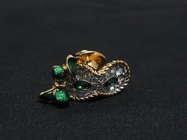 ■美品■ SWAROVSKI スワロフスキー ラインストーン タイピン ピンバッジ アクセサリー レディース ゴールド系×グリーン系 DP0670