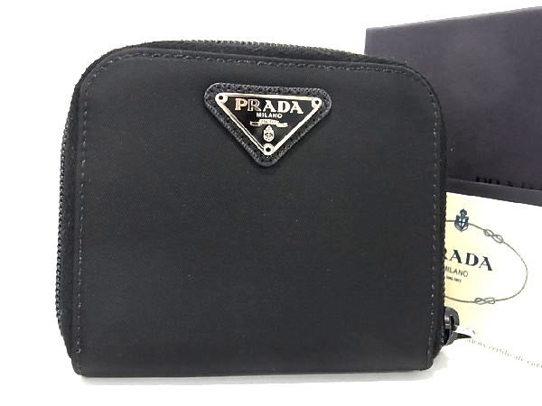 プラダ 二つ折り財布（メンズ） ■極美品■ PRADA プラダ テスートナイロン ラウンドファスナー 二つ折り 財布 ウォレット 小銭入れ 札入れ ブラック系 AP9517