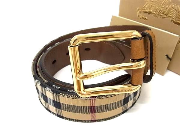 バーバリー ベルト（メンズ） ■新品同様■ BURBERRY バーバリー ノバチェック PVC ゴールド金具 ベルト 表記サイズ 38/95 レディース メンズ ブラウン系 AT5903