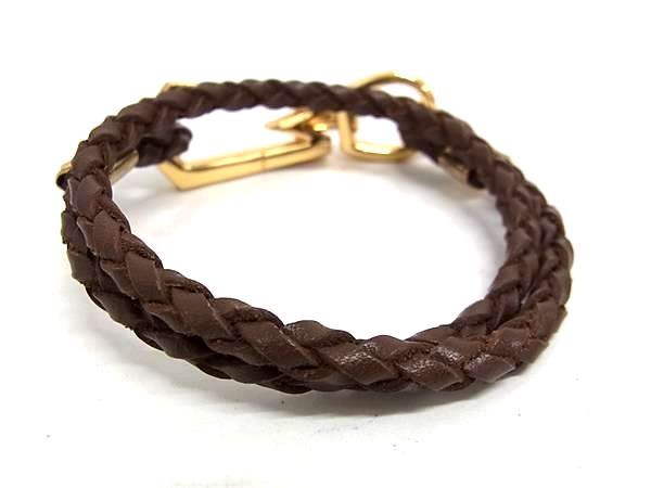 ■新品同様■ MARC JACOBS マークジェイコブス レザー 編み込み 2連 ブレスレット チョーカー アクセサリー ブラウン系 AU8012