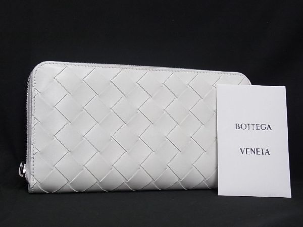 ボッテガヴェネタ 長財布（メンズ） ■美品■ BOTTEGA VENETA ボッテガヴェネタ ビッグイントレチャート レザー ラウンドファスナー 長財布 ウォレット ホワイト系 AV3730