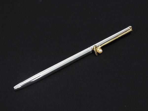 ■美品■ MIKIMOTO ミキモト 本真珠 アコヤ真珠 パール 約3mm ツイスト式 ボールペン 筆記用具 ステーショナリー シルバー系 DI5178