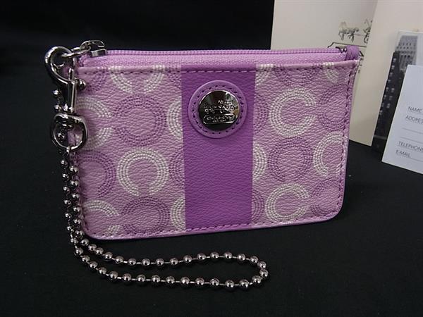 ■新品同様■ COACH コーチ オプアート PVC パスケース 定期入れ カードケース カード入れ レディース パープル系 DJ5932