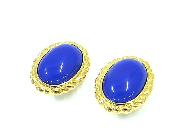 ■美品■ MONET モネ クリップ式 イヤリング アクセサリー レディース ゴールド系×ブルー系 DK7459