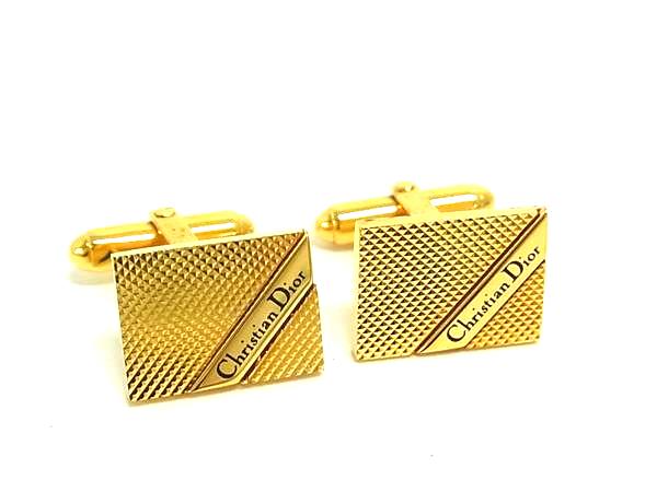 ■美品■ ChristianDior クリスチャンディオール ヴィンテージ カフリンクス カフスボタン アクセサリー メンズ ゴールド系 DN0567