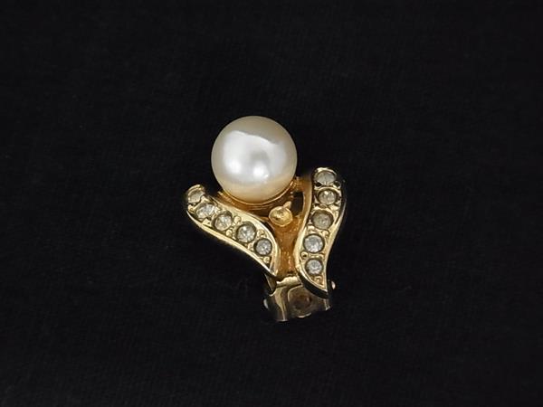 ChristianDior ディオール パール ラインストーン 片耳のみ クリップ式 イヤリング アクセサリー レディース ゴールド系 DK6671