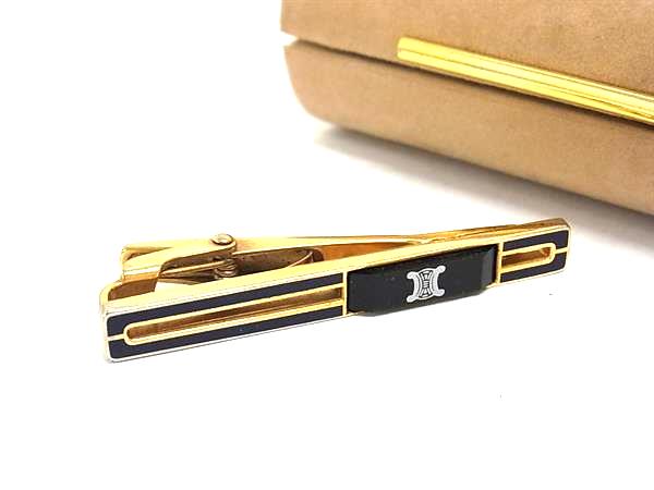 CELINE セリーヌ マカダム ヴィンテージ ネクタイピン タイクリップ アクセサリー メンズ ゴールド系×..