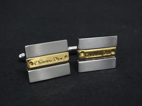 ■美品■ ChristianDior ディオール カフスボタン カフリンクス アクセサリー ビジネス 紳士 メンズ シルバー系×ゴールド系 DK7256