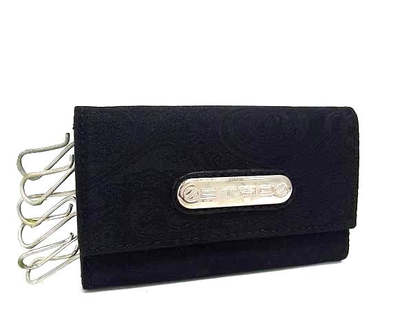 ETRO エトロ ペイズリー柄 キャンバス×レザー 6連 キーケース 鍵入れ メンズ レディース ブラック系×シルバー系 DK7564