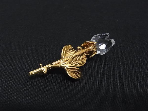 ■美品■ SWAROVSKI スワロフスキー ローズ 薔薇 ピンブローチ ピンバッジ アクセサリー レディース ゴールド系×クリア DN0223