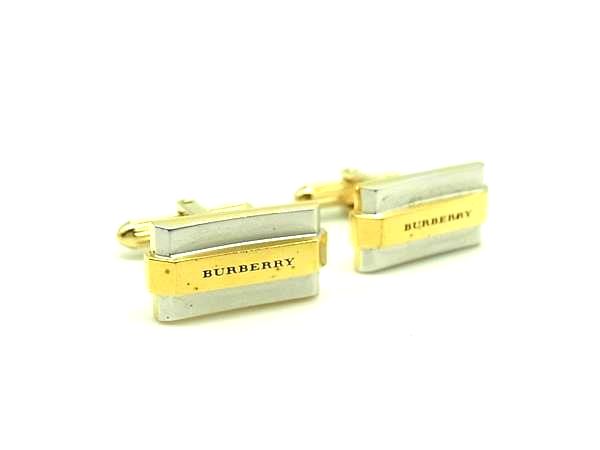 ■美品■ BURBERRY バーバリー カフスボタン カフリンクス アクセサリー ビジネス 紳士 メンズ ゴールド系×シルバー系 DH8822