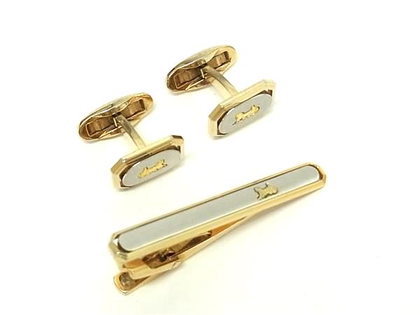 ■美品■ CELINE セリーヌ 馬車金具 マカダム カフスボタン カフリンクス ネクタイピン アクセサリー 2点セット ゴールド系 DK3420