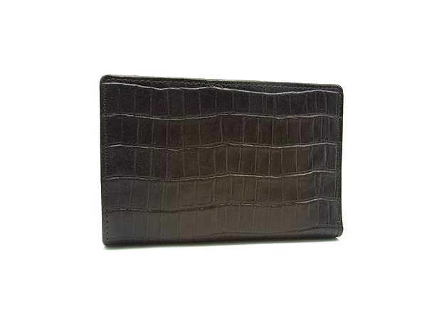 ■美品■ PRARE プレリー クロコダイル型押しレザー 二つ折り 財布 ウォレット 札入れ 小銭入れ ダークブラウン系 DM8169